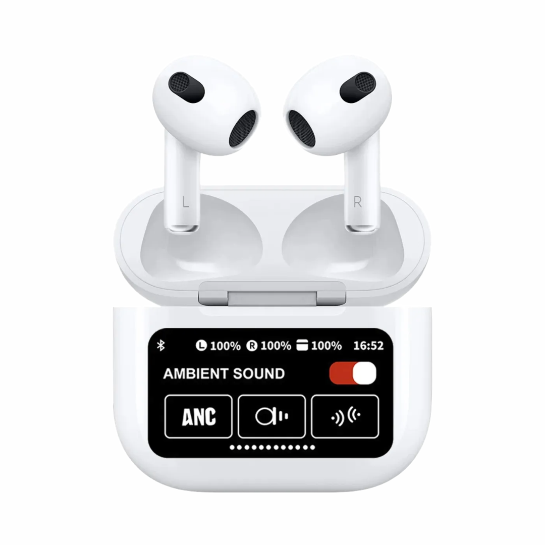 Homa Bazaar Smart Touch Display True Wireless Buds, Find My Earbuds, 4 Mics ENC for Clear Calling, Transparency Mode, EQ Mode (White)