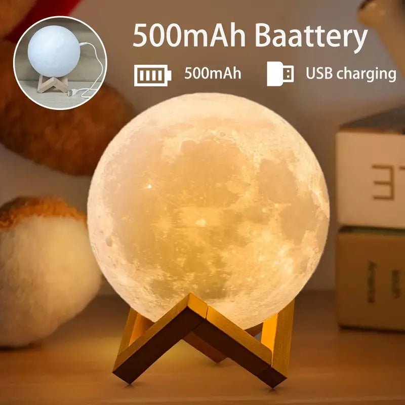 Homa 3D Moon Lamp 7 Colour 15 cm Changeable Sensor for Bedroom, Touch Moonlight Lamp with Stand & USB for Bedside - Homa Bazaar