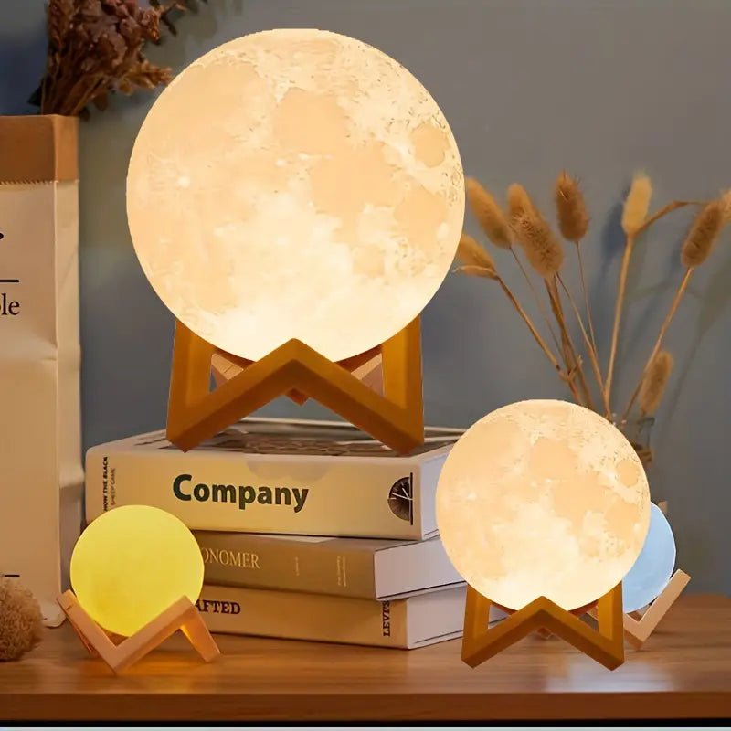 Homa 3D Moon Lamp 7 Colour 15 cm Changeable Sensor for Bedroom, Touch Moonlight Lamp with Stand & USB for Bedside - Homa Bazaar