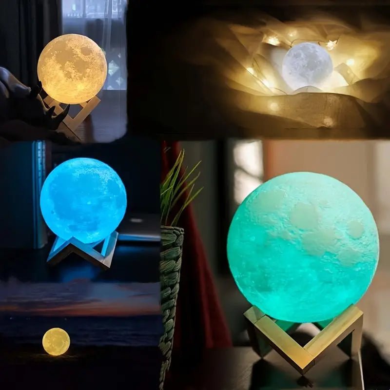 Homa 3D Moon Lamp 7 Colour 15 cm Changeable Sensor for Bedroom, Touch Moonlight Lamp with Stand & USB for Bedside - Homa Bazaar