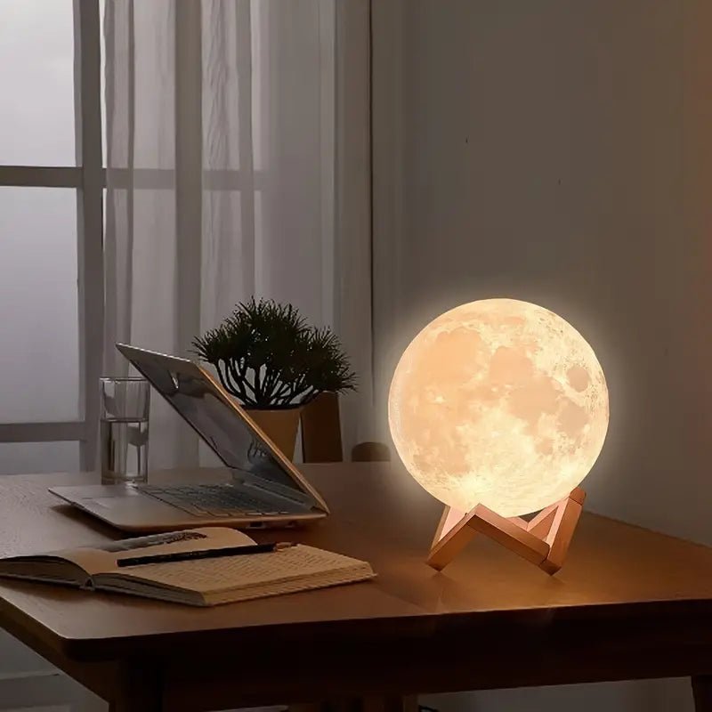 Homa 3D Moon Lamp 7 Colour 15 cm Changeable Sensor for Bedroom, Touch Moonlight Lamp with Stand & USB for Bedside - Homa Bazaar