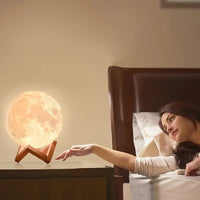 Homa 3D Moon Lamp 7 Colour 15 cm Changeable Sensor for Bedroom, Touch Moonlight Lamp with Stand & USB for Bedside - Homa Bazaar