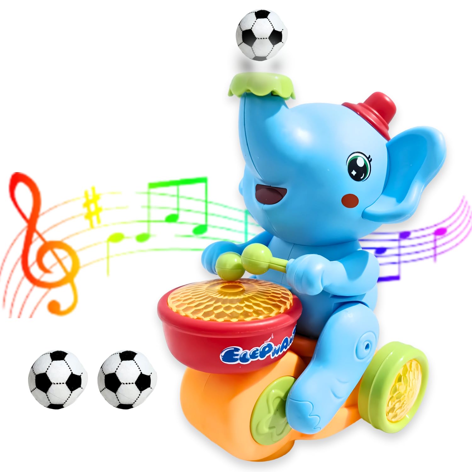 Homa Elephant Musician Toy with Flashing Lights & 2 Blowing Ball - Homa Bazaar